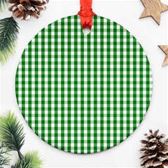 Christmas Green Velvet Large Gingham Check Plaid Pattern Round Ornament (two Sides) by PodArtist