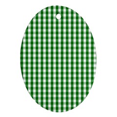 Christmas Green Velvet Large Gingham Check Plaid Pattern Oval Ornament (two Sides) by PodArtist