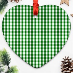 Christmas Green Velvet Large Gingham Check Plaid Pattern Heart Ornament (two Sides) by PodArtist