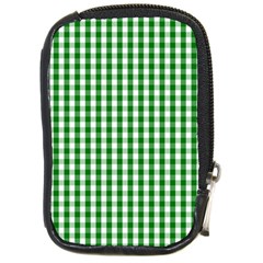 Christmas Green Velvet Large Gingham Check Plaid Pattern Compact Camera Cases by PodArtist