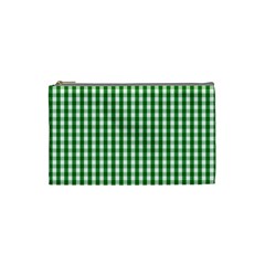 Christmas Green Velvet Large Gingham Check Plaid Pattern Cosmetic Bag (small)  by PodArtist