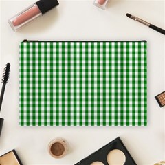 Christmas Green Velvet Large Gingham Check Plaid Pattern Cosmetic Bag (large) 