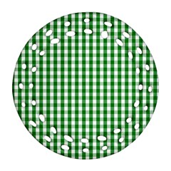 Christmas Green Velvet Large Gingham Check Plaid Pattern Ornament (round Filigree)