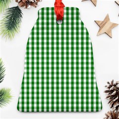 Christmas Green Velvet Large Gingham Check Plaid Pattern Ornament (bell) by PodArtist