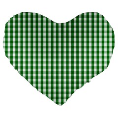 Christmas Green Velvet Large Gingham Check Plaid Pattern Large 19  Premium Heart Shape Cushions