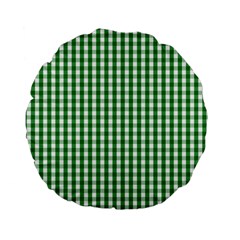 Christmas Green Velvet Large Gingham Check Plaid Pattern Standard 15  Premium Flano Round Cushions