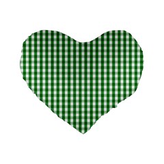 Christmas Green Velvet Large Gingham Check Plaid Pattern Standard 16  Premium Flano Heart Shape Cushions