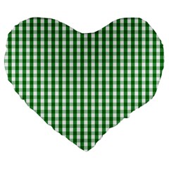 Christmas Green Velvet Large Gingham Check Plaid Pattern Large 19  Premium Flano Heart Shape Cushions