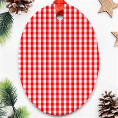 Christmas Red Velvet Large Gingham Check Plaid Pattern Ornament (oval)