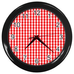 Christmas Red Velvet Large Gingham Check Plaid Pattern Wall Clocks (black)