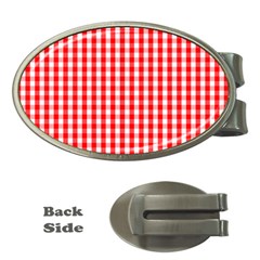 Christmas Red Velvet Large Gingham Check Plaid Pattern Money Clips (oval)  by PodArtist