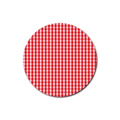 Christmas Red Velvet Large Gingham Check Plaid Pattern Rubber Round Coaster (4 Pack)  by PodArtist