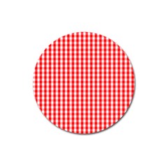 Christmas Red Velvet Large Gingham Check Plaid Pattern Magnet 3  (round) by PodArtist