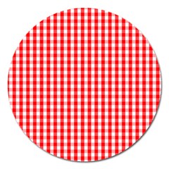 Christmas Red Velvet Large Gingham Check Plaid Pattern Magnet 5  (round) by PodArtist