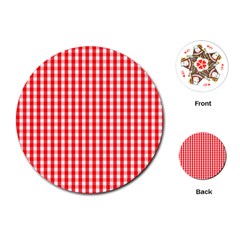 Christmas Red Velvet Large Gingham Check Plaid Pattern Playing Cards (round)  by PodArtist