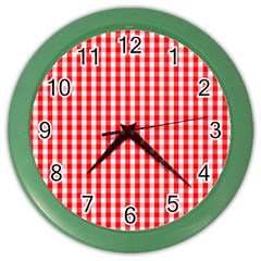 Christmas Red Velvet Large Gingham Check Plaid Pattern Color Wall Clocks by PodArtist