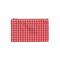 Christmas Red Velvet Large Gingham Check Plaid Pattern Cosmetic Bag (small)  by PodArtist