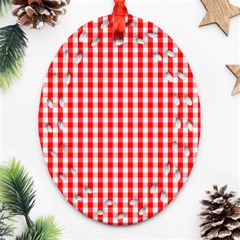 Christmas Red Velvet Large Gingham Check Plaid Pattern Oval Filigree Ornament (two Sides)