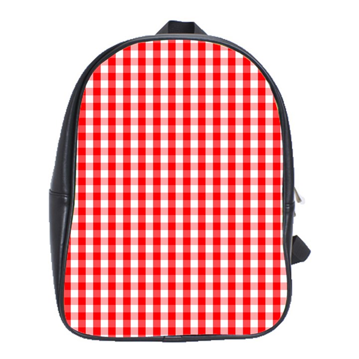 Christmas Red Velvet Large Gingham Check Plaid Pattern School Bags (XL) 