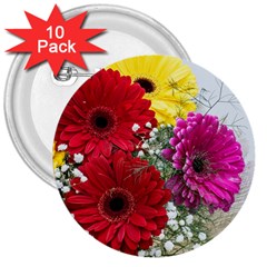 Flowers Gerbera Floral Spring 3  Buttons (10 Pack)  by BangZart