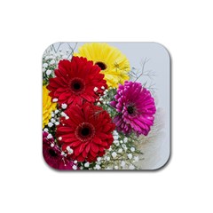 Flowers Gerbera Floral Spring Rubber Coaster (square)  by BangZart