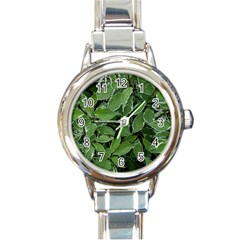 Texture Leaves Light Sun Green Round Italian Charm Watch by BangZart