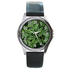 Texture Leaves Light Sun Green Round Metal Watch by BangZart