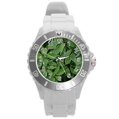 Texture Leaves Light Sun Green Round Plastic Sport Watch (l) by BangZart