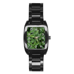 Texture Leaves Light Sun Green Stainless Steel Barrel Watch by BangZart