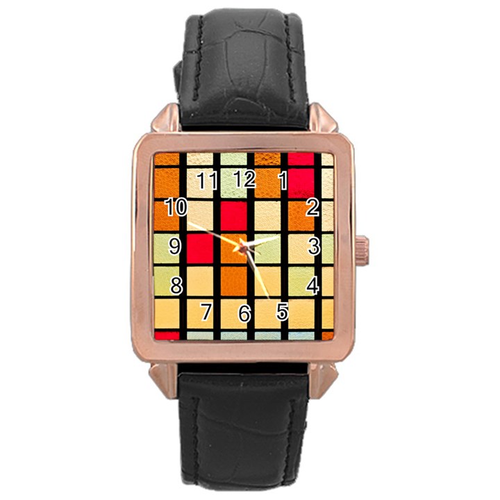 Mozaico Colors Glass Church Color Rose Gold Leather Watch 