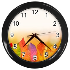 Autumn Leaves Colorful Fall Foliage Wall Clocks (black) by BangZart