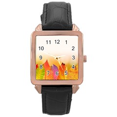 Autumn Leaves Colorful Fall Foliage Rose Gold Leather Watch  by BangZart