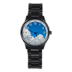 Sky Clouds Blue White Weather Air Stainless Steel Round Watch by BangZart