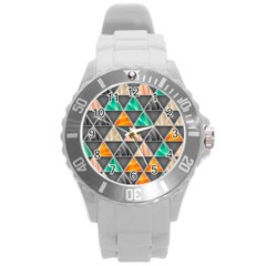 Abstract Geometric Triangle Shape Round Plastic Sport Watch (l) by BangZart