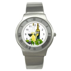 White Wine Red Wine The Bottle Stainless Steel Watch by BangZart