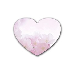 Pink Blossom Bloom Spring Romantic Rubber Coaster (heart)  by BangZart