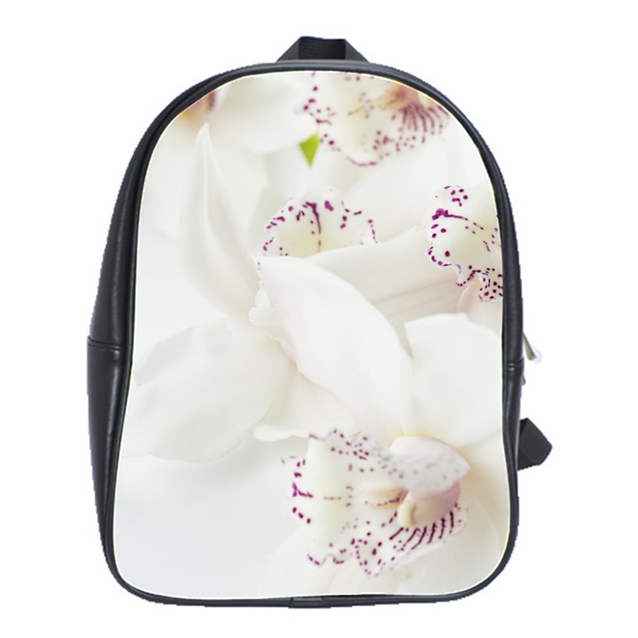 Orchids Flowers White Background School Bags(Large) 