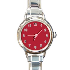 Usa Flag Red Blood Red Classic Solid Color  Round Italian Charm Watch by PodArtist