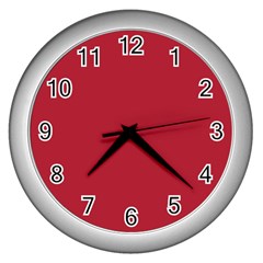 Usa Flag Red Blood Red Classic Solid Color  Wall Clocks (silver)  by PodArtist