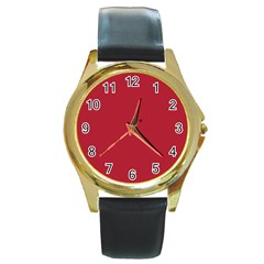 Usa Flag Red Blood Red Classic Solid Color  Round Gold Metal Watch by PodArtist