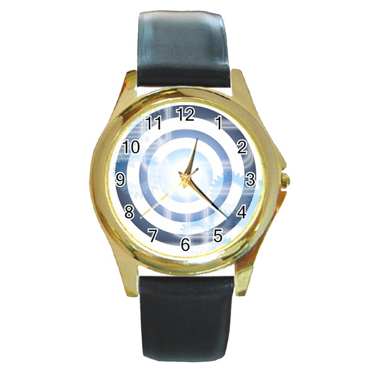 Center Centered Gears Visor Target Round Gold Metal Watch