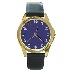 Usa Flag Blue Royal Blue Deep Blue Round Gold Metal Watch by PodArtist