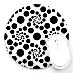 Dot Dots Round Black And White Round Mousepads by BangZart