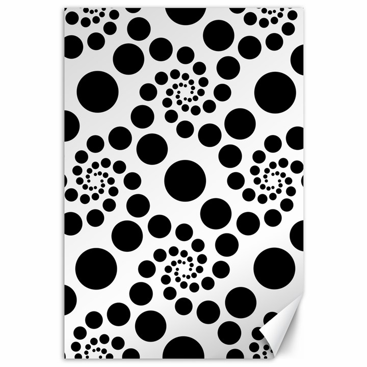 Dot Dots Round Black And White Canvas 12  x 18  