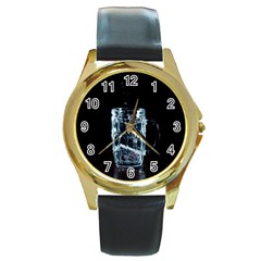 Glass Water Liquid Background Round Gold Metal Watch by BangZart