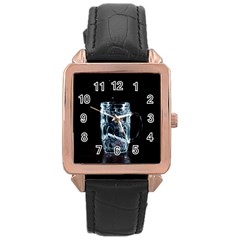 Glass Water Liquid Background Rose Gold Leather Watch  by BangZart