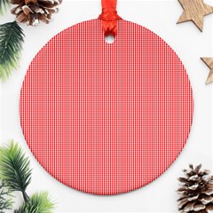 Christmas Red Velvet Mini Gingham Check Plaid Ornament (round) by PodArtist