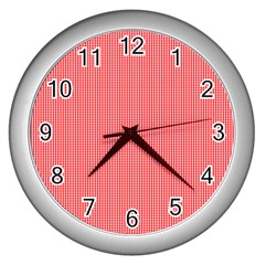 Christmas Red Velvet Mini Gingham Check Plaid Wall Clocks (silver)  by PodArtist