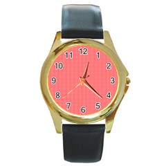 Christmas Red Velvet Mini Gingham Check Plaid Round Gold Metal Watch