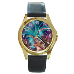 Feather Fractal Artistic Design Round Gold Metal Watch by BangZart